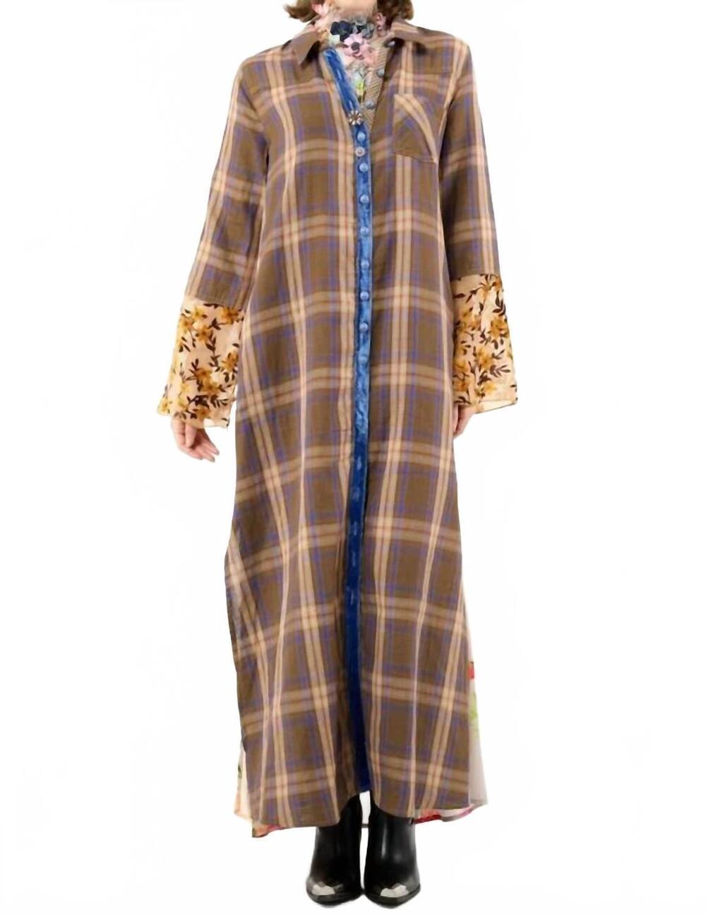 NEW ARATTA anna button shirt dress duster in brown plaid